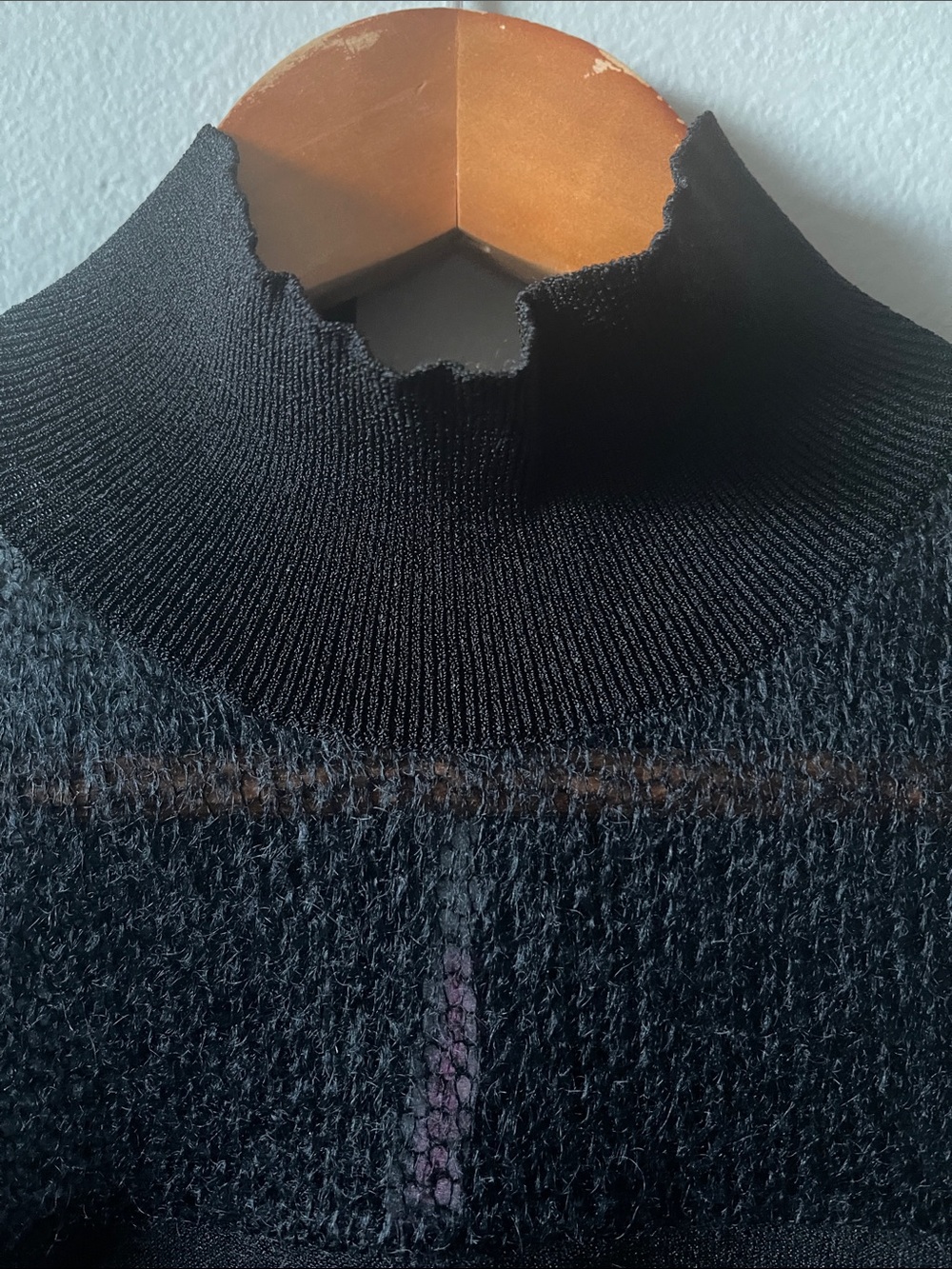 Black Sleeveless Mock Neck Top with Sheer Knit Yoke front and back Italy - Picture 4 of 14